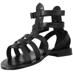 Sandali Alla Caviglia Da Donna Stile Romano In Pelle Colore Nero