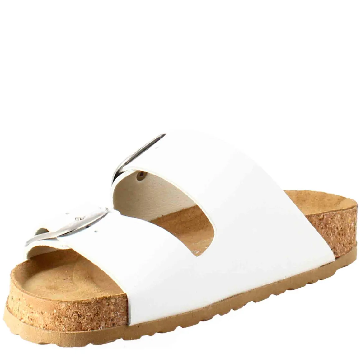 Sandali Donna Doppia Fibbia In Pelle Colore Bianco