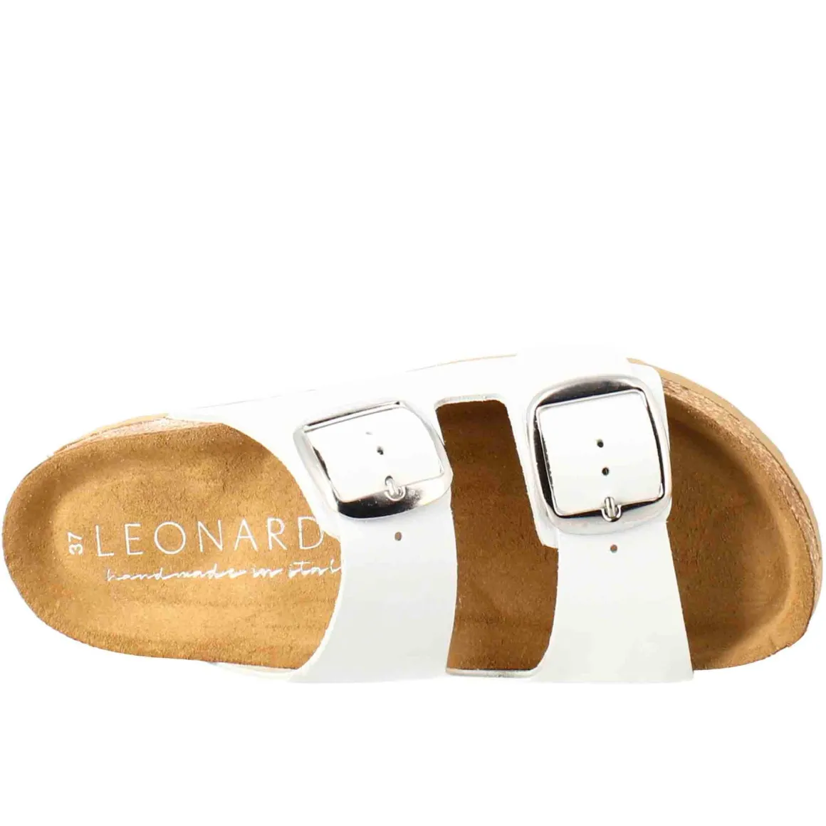 Sandali Donna Doppia Fibbia In Pelle Colore Bianco