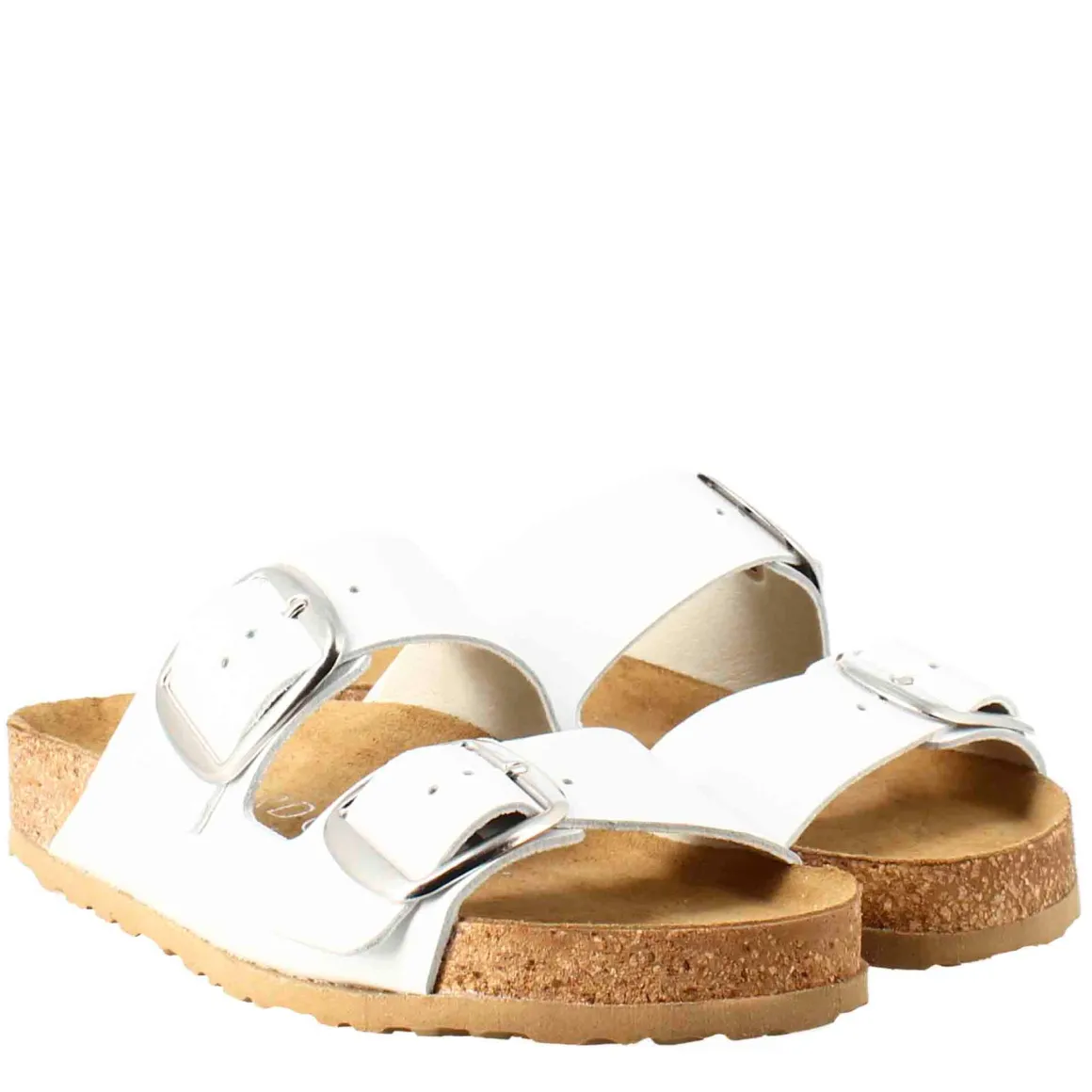 Sandali Donna Doppia Fibbia In Pelle Colore Bianco