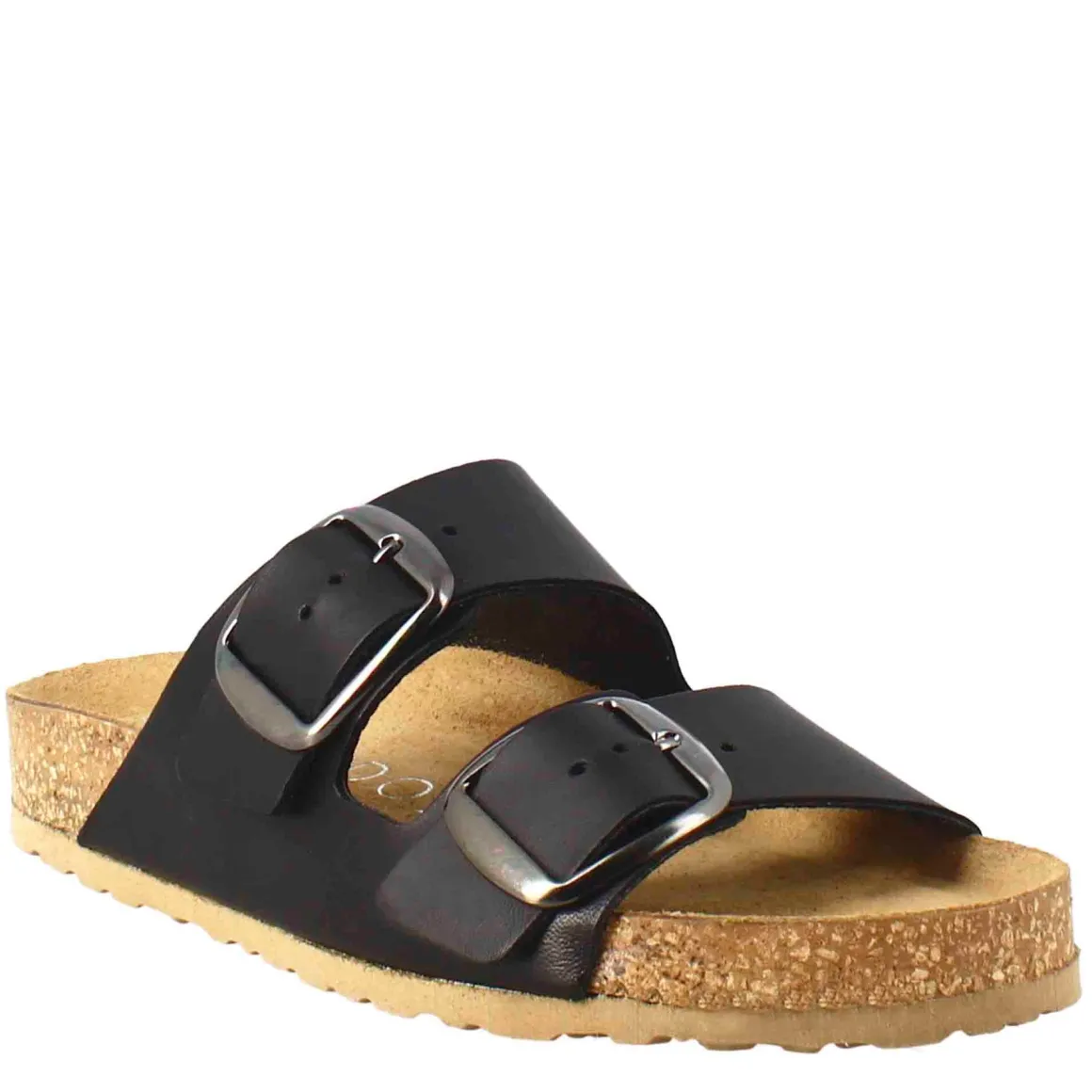 Sandali Donna Doppia Fibbia In Pelle Colore Nero