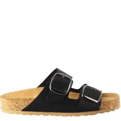 Sandali Donna Doppia Fibbia In Pelle Colore Nero