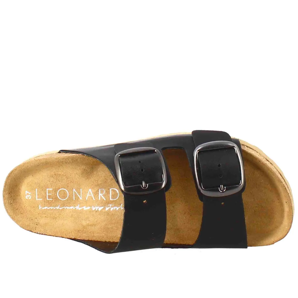 Sandali Donna Doppia Fibbia In Pelle Colore Nero