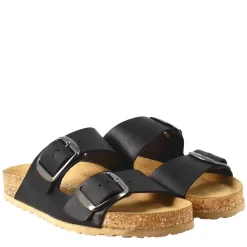 Sandali Donna Doppia Fibbia In Pelle Colore Nero