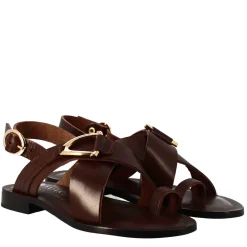 Sandali Donna Infradito In Pelle Marrone.