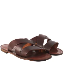 Sandali Gladiatore Da Uomo In Pelle Marrone