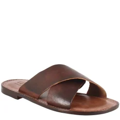 Sandali Gladiatore Da Uomo In Pelle Color Marrone