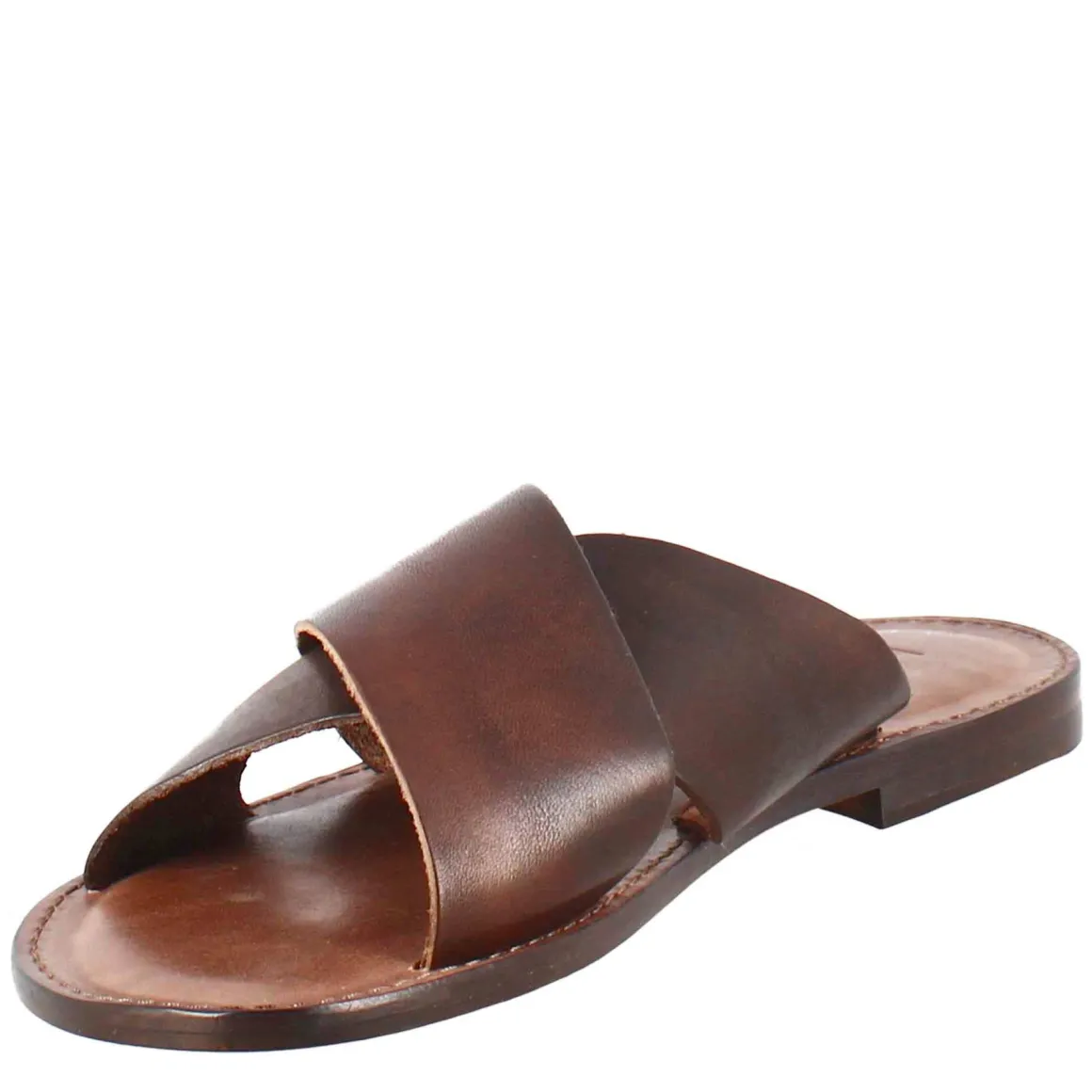 Sandali Gladiatore Da Uomo In Pelle Color Marrone