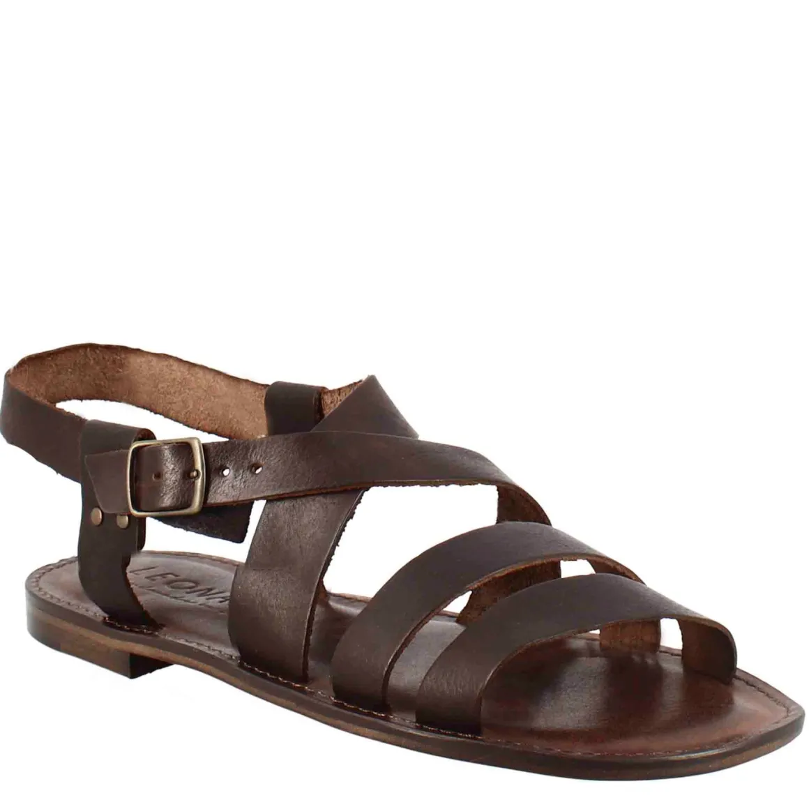 Sandali Pisa Modello Gladiatore Da Uomo In Pelle Color Marrone