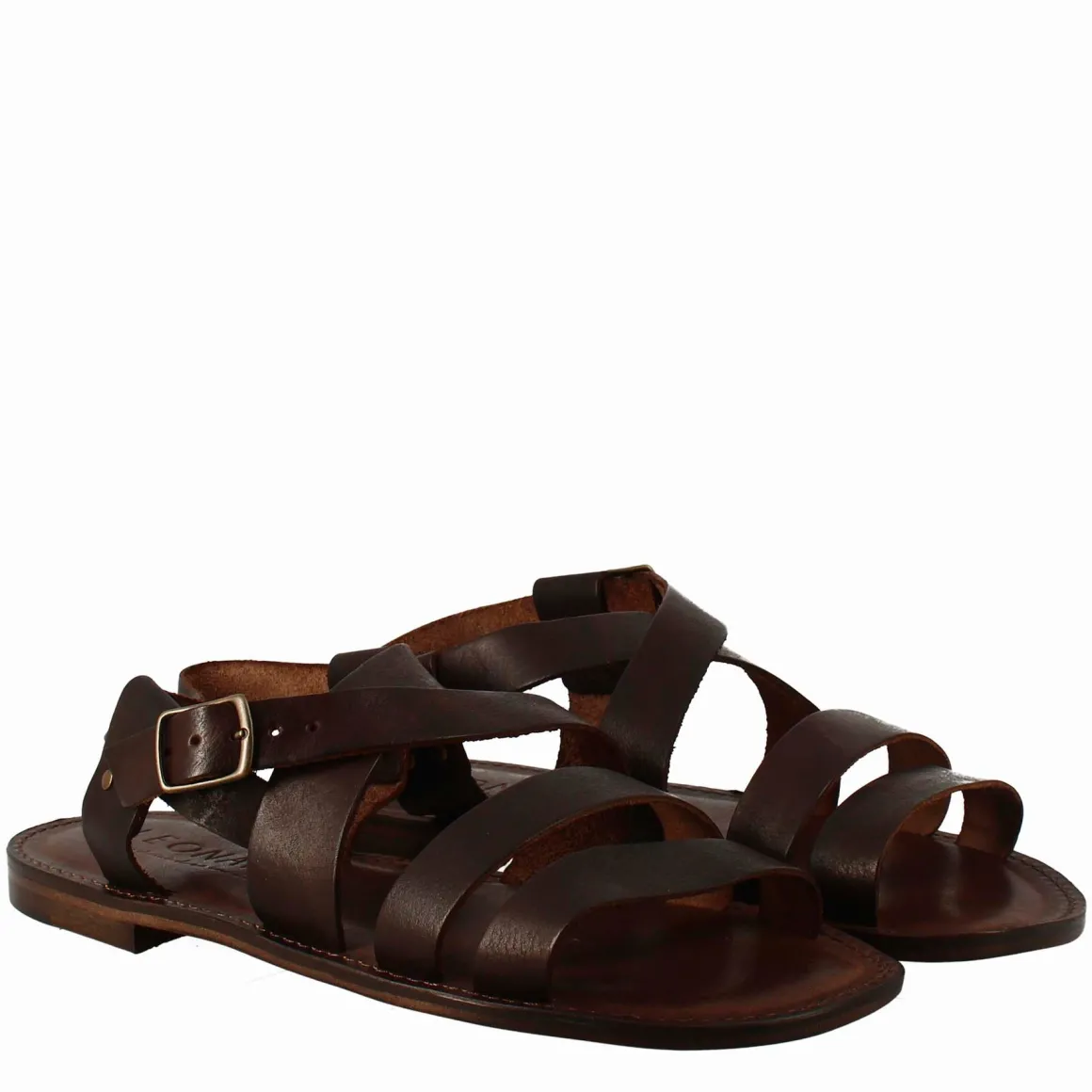 Sandali Pisa Modello Gladiatore Da Uomo In Pelle Color Marrone