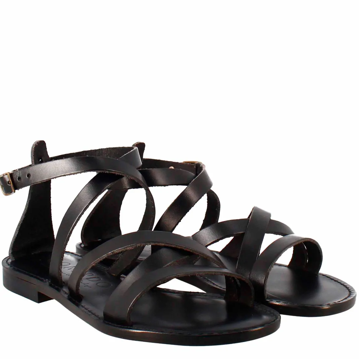 Sandali Sinfonia Da Donna Stile Romano Antico In Pelle Colore Nero