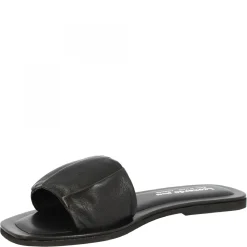 Sandali Slip-on Da Donna Fascia Larga Con Pieghe Fatti A Mano In Nappa Nera
