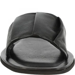 Sandali Slip-on Da Donna Fascia Larga Con Pieghe Fatti A Mano In Nappa Nera