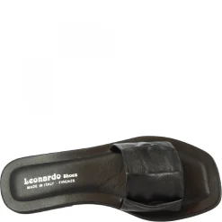 Sandali Slip-on Da Donna Fascia Larga Con Pieghe Fatti A Mano In Nappa Nera