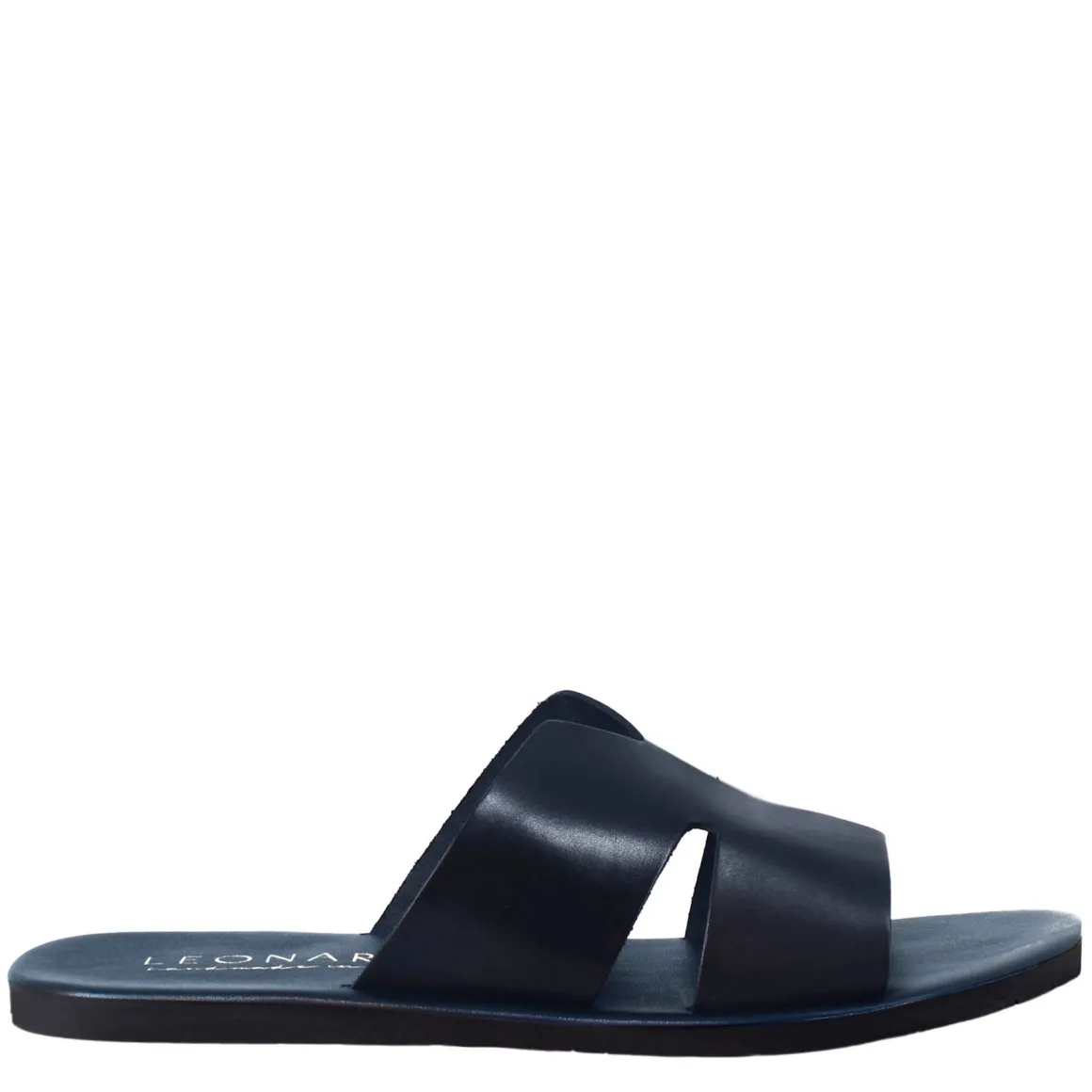Sandali Uomo A H In Pelle Colore Blu Fatti A Mano