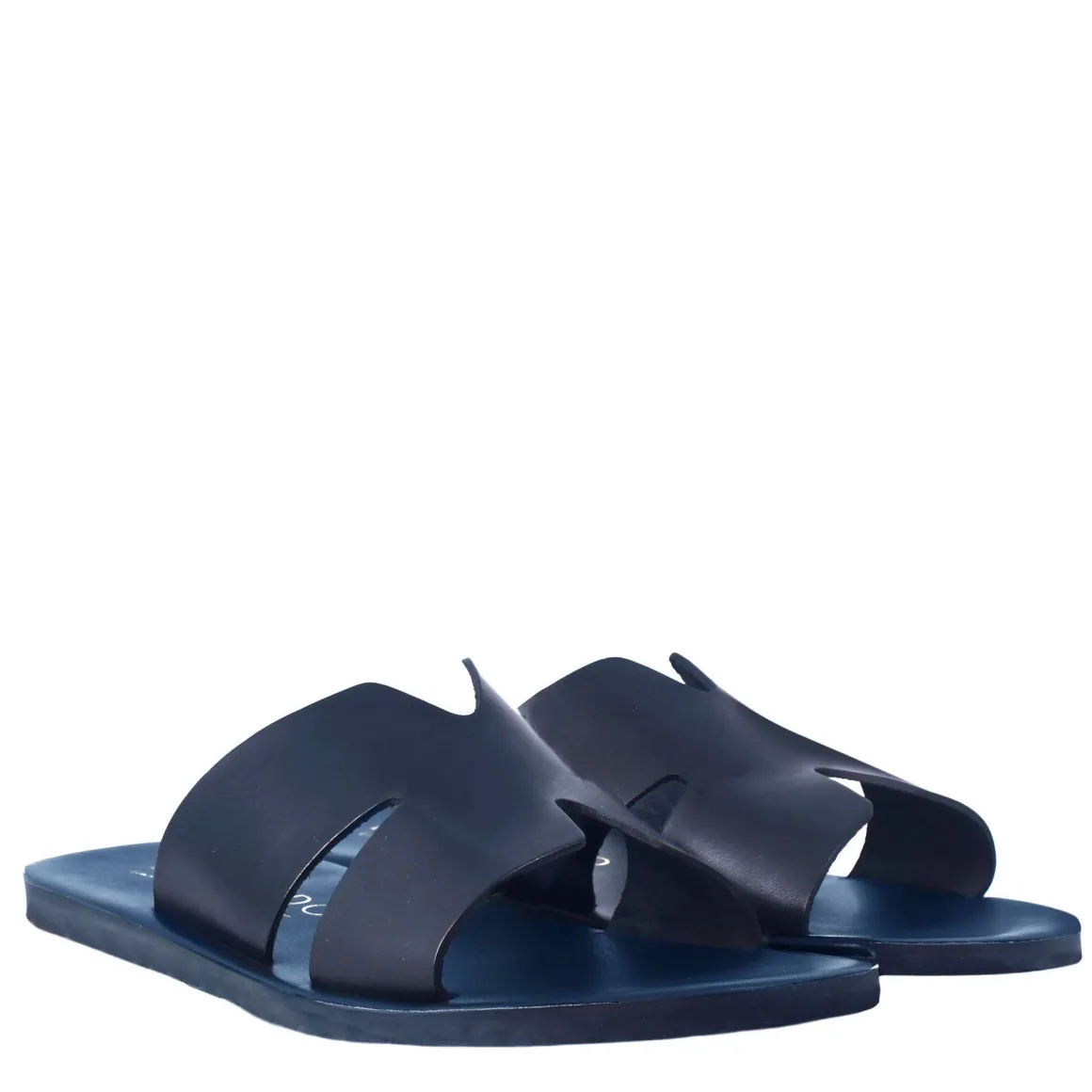 Sandali Uomo A H In Pelle Colore Blu Fatti A Mano