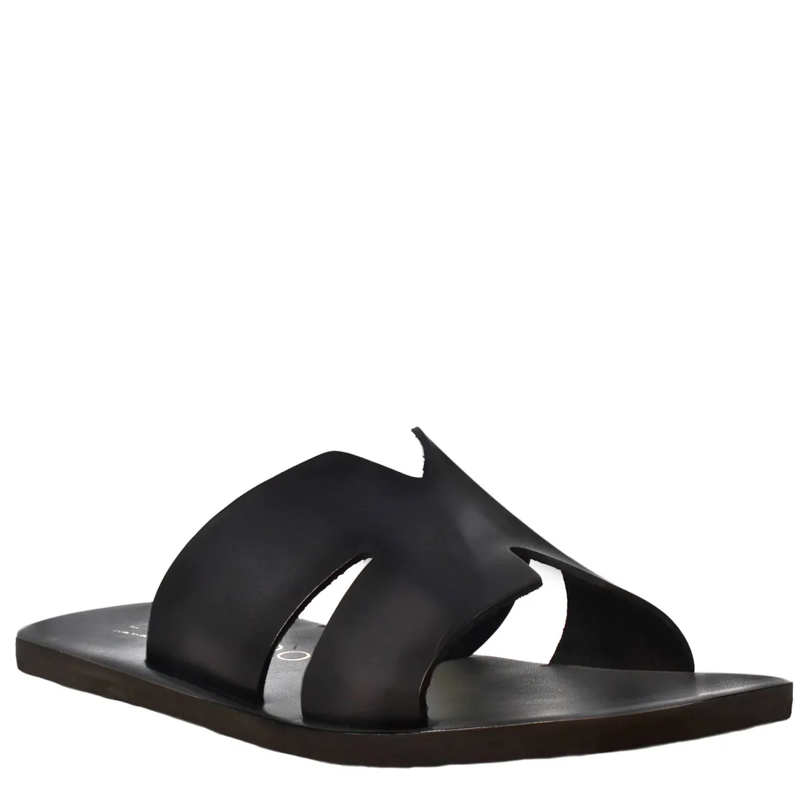 Sandali Uomo A H In Pelle Colore Nero Fatti A Mano