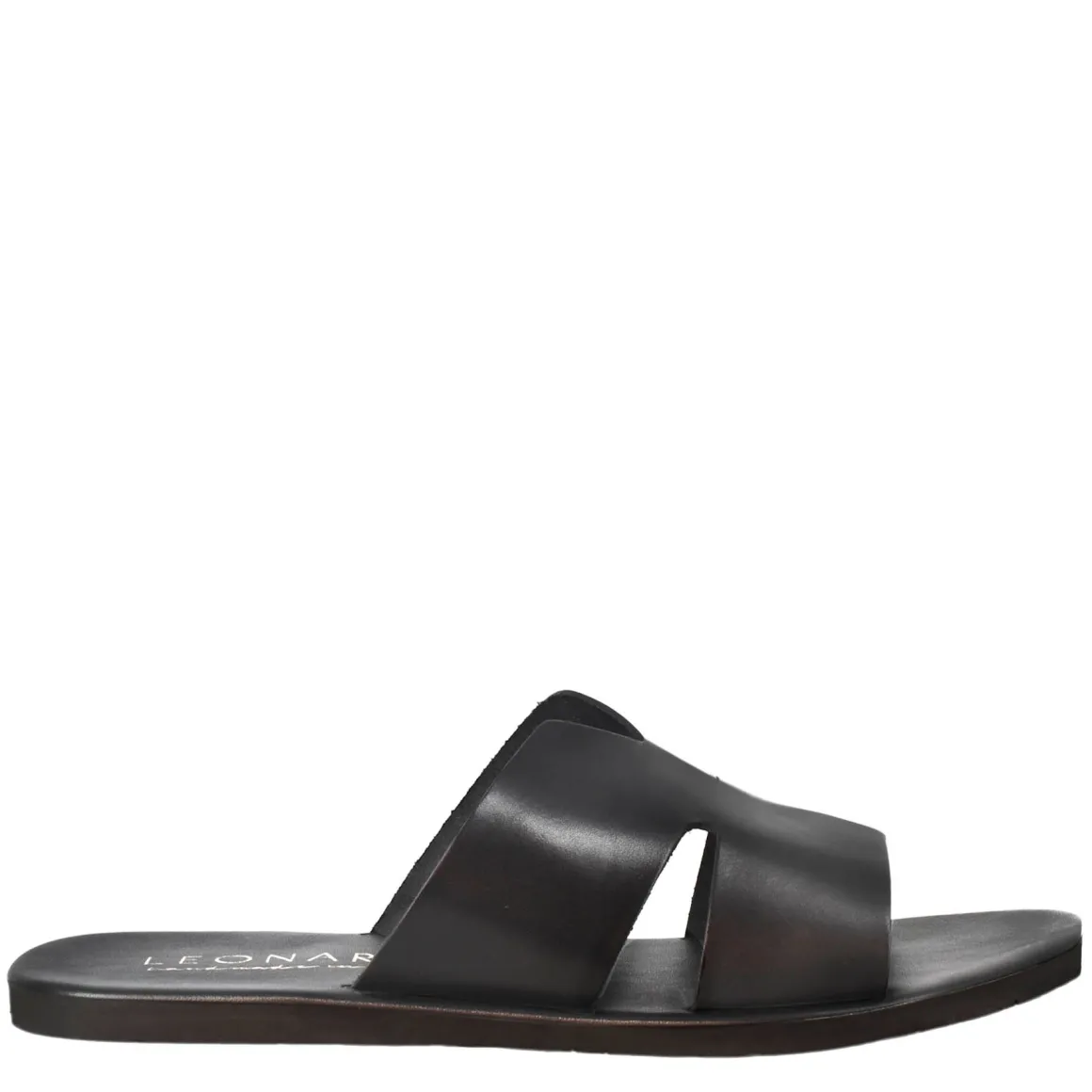 Sandali Uomo A H In Pelle Colore Nero Fatti A Mano