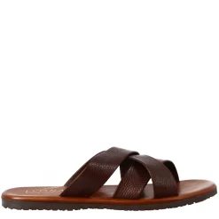 Sandali Uomo Tre Fasce Intrecciate In Pelle Color Marrone.