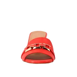 Sandalo Aperto Con Fibbia Da Donna In Pelle Colore Rosso