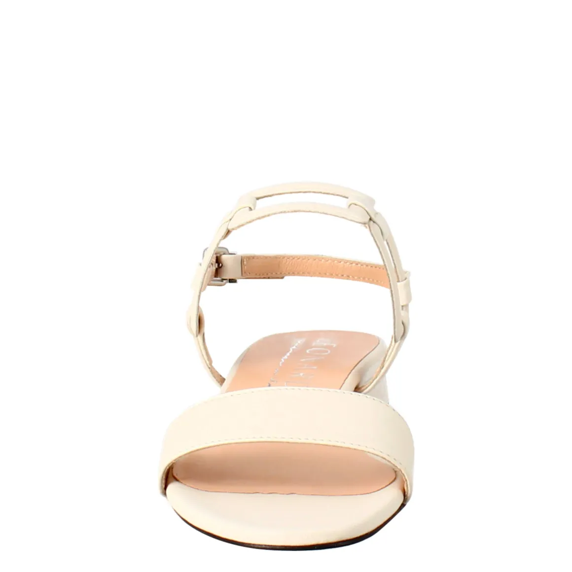 Sandalo Aperto Da Donna Con Tacco Basso In Pelle Colore Crema