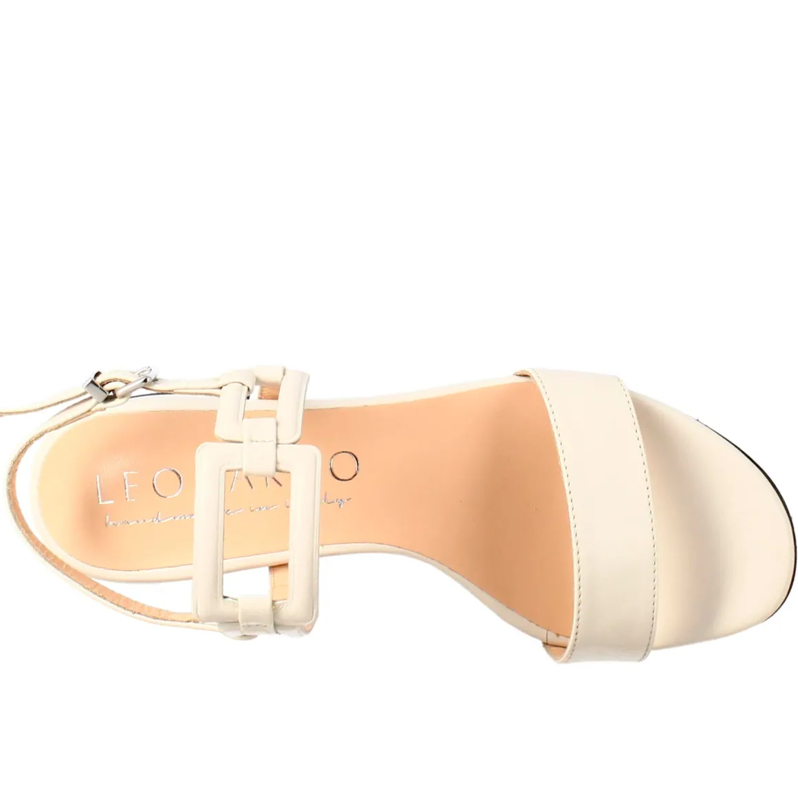 Sandalo Aperto Da Donna Con Tacco Basso In Pelle Colore Crema