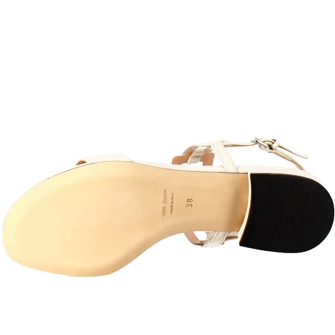 Sandalo Aperto Da Donna Con Tacco Basso In Pelle Colore Crema