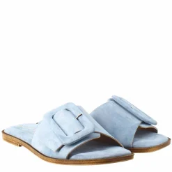 Sandalo Basso Da Donna In Pelle Scamosciata Celeste