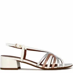 Sandalo Bianco Da Donna Con Fasce In Pelle Laminata Rame E Argento