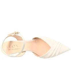 Sandalo Chiuso Da Donna A Punta In Pelle Plissè Beige Con Tacco Alto