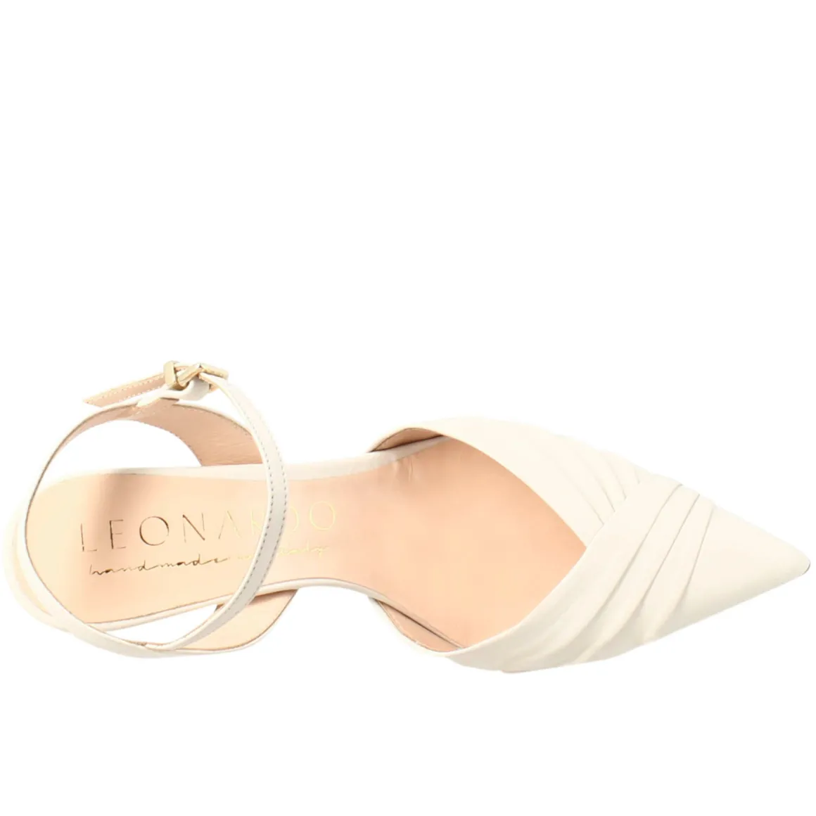 Sandalo Chiuso Da Donna A Punta In Pelle Plissè Beige Con Tacco Alto