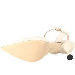 Sandalo Chiuso Da Donna A Punta In Pelle Plissè Beige Con Tacco Alto