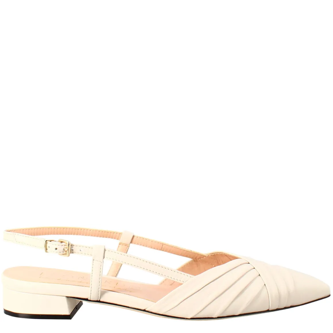 Sandalo Chiuso Tacco Medio Da Donna A Punta In Pelle Plissè Colore Beige