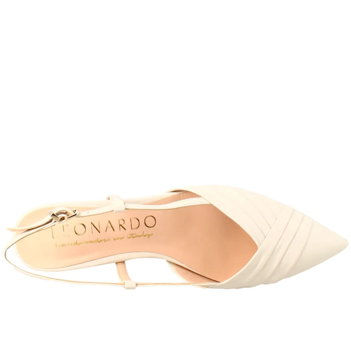 Sandalo Chiuso Tacco Medio Da Donna A Punta In Pelle Plissè Colore Beige