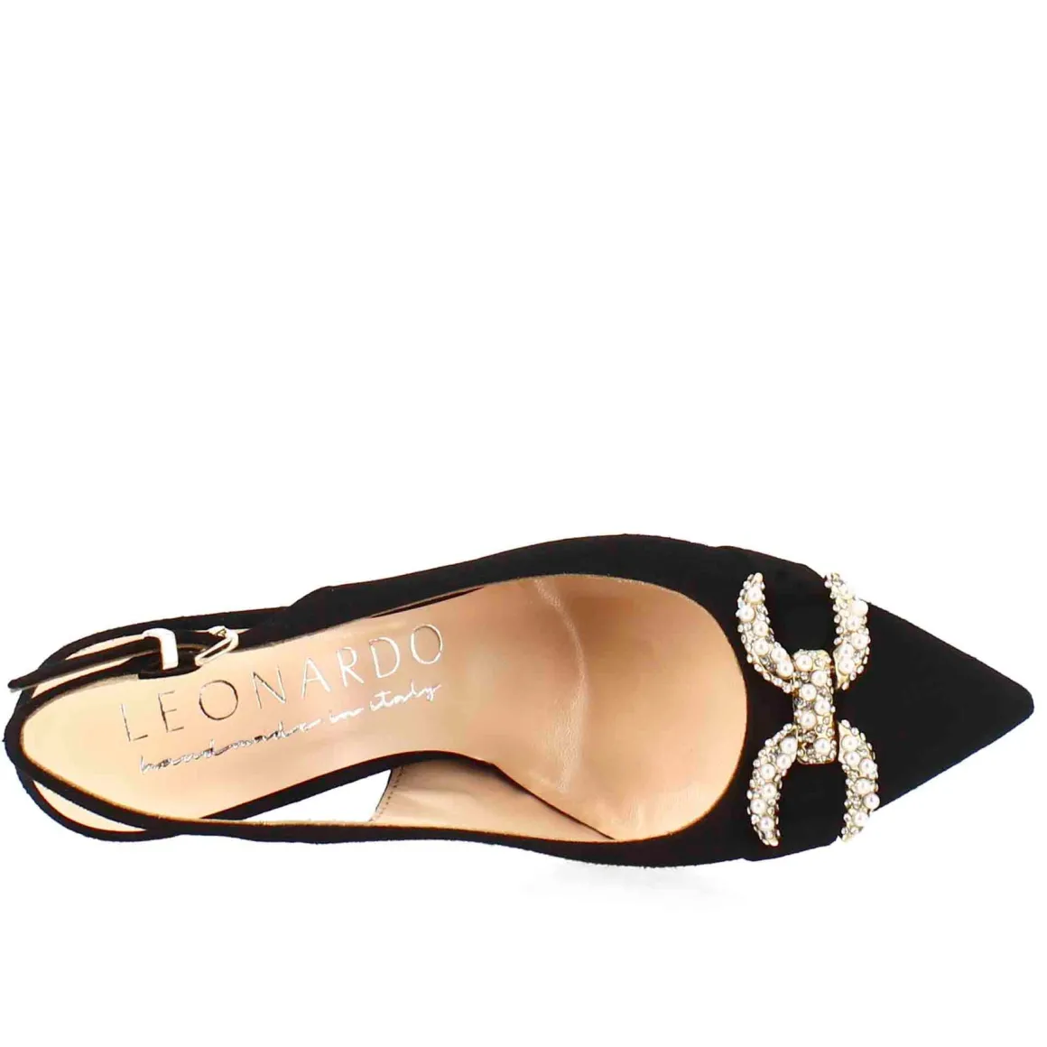 Sandalo Da Donna A Forma In Pelle Scamosciata Colore Nero Con Glitter Applicati