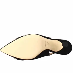 Sandalo Da Donna A Forma In Pelle Scamosciata Colore Nero Con Glitter Applicati