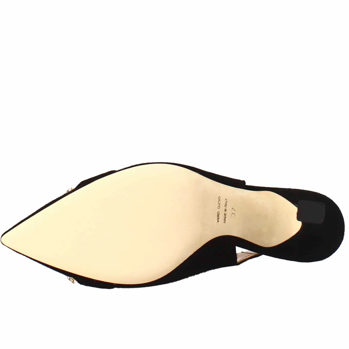 Sandalo Da Donna A Forma In Pelle Scamosciata Colore Nero Con Glitter Applicati