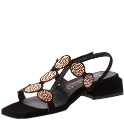 Sandalo Da Donna A Forma Squadrata In Pelle Scamosciata Nero Con Glitter