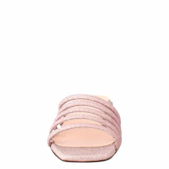 Sandalo Da Donna A Forma Squadrata In Pelle Rosa Con Glitter