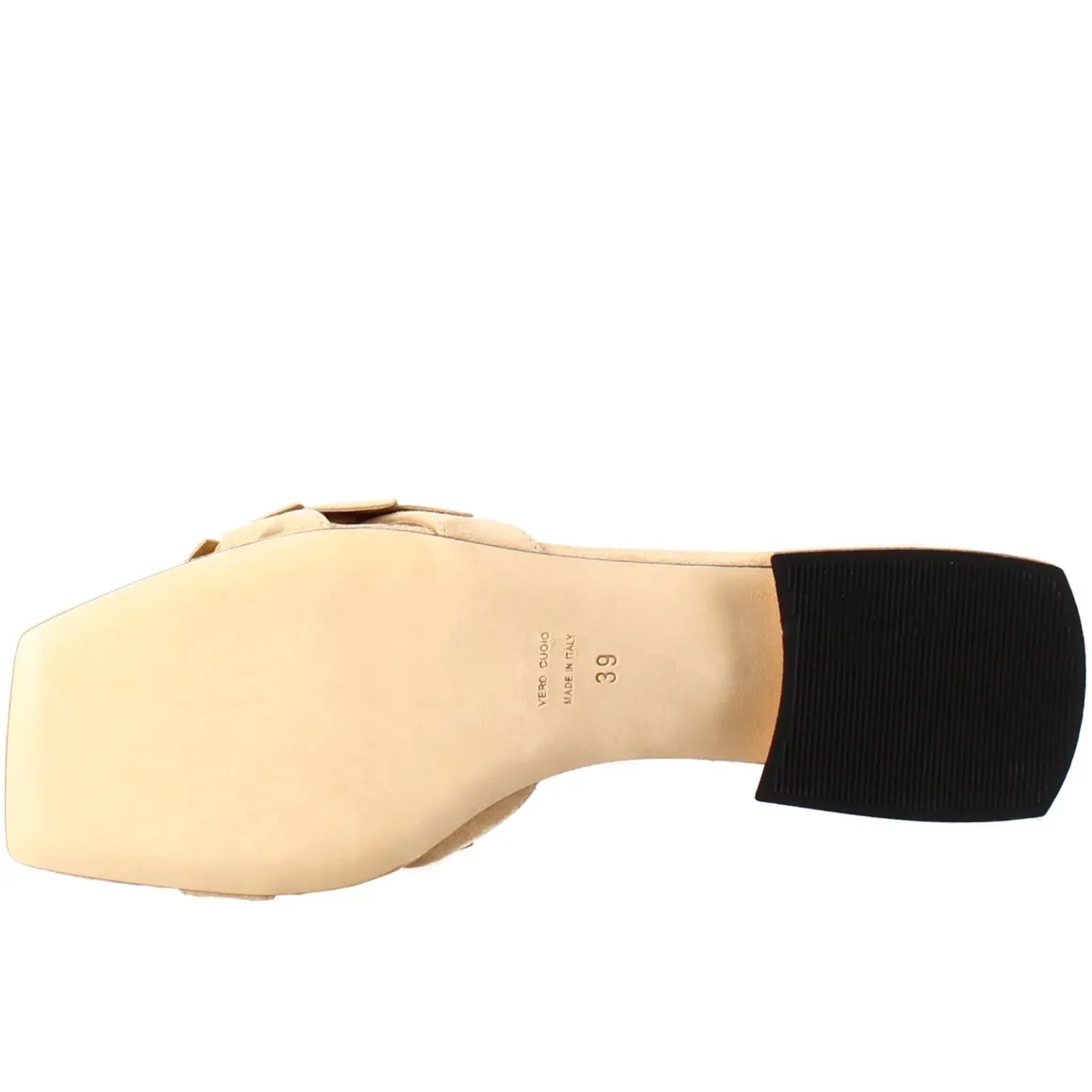 Sandalo Da Donna A Forma Squadrata In Pelle Scamosciata Beige Con Glitter