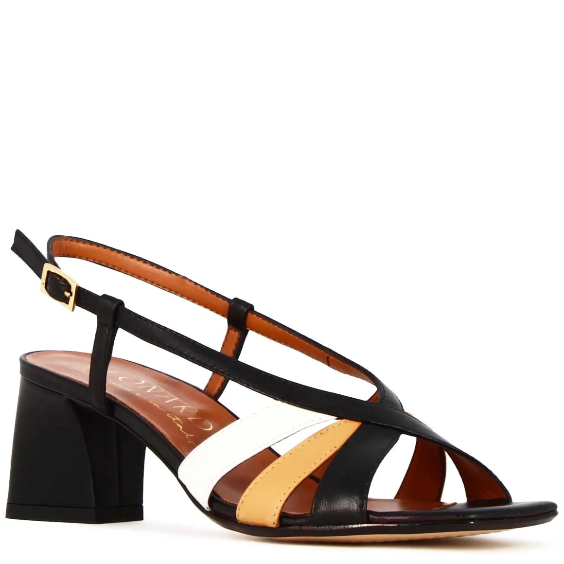 Sandalo Da Donna Classico In Pelle Nero Con Fasce Multicolore
