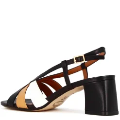 Sandalo Da Donna Classico In Pelle Nero Con Fasce Multicolore