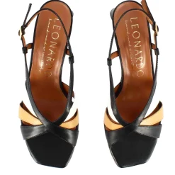 Sandalo Da Donna Classico In Pelle Nero Con Fasce Multicolore