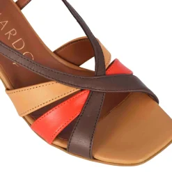 Sandalo Da Donna Classico In Pelle Colore Marrone Chiaro Con Fasce Multicolore
