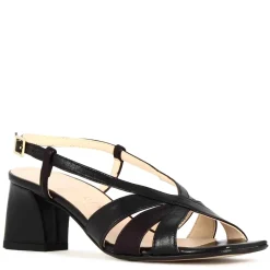 Sandalo Da Donna Classico In Pelle Colore Nero Con Fasce