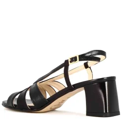 Sandalo Da Donna Classico In Pelle Colore Nero Con Fasce