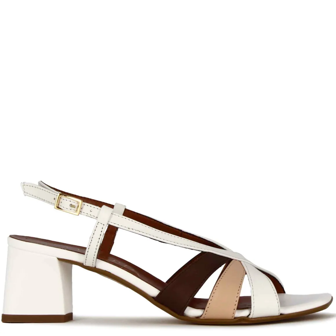 Sandalo Da Donna Classico In Pelle Colore Bianco Con Fasce Multicolore