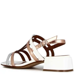 Sandalo Da Donna Con Fasce In Pelle Verniciata Colore Bianco E Argento