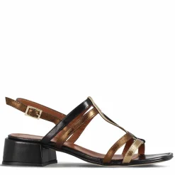 Sandalo Da Donna Con Fasce In Pelle Colore Nero E Oro