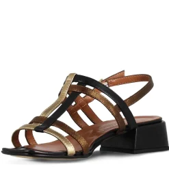 Sandalo Da Donna Con Fasce In Pelle Colore Nero E Oro